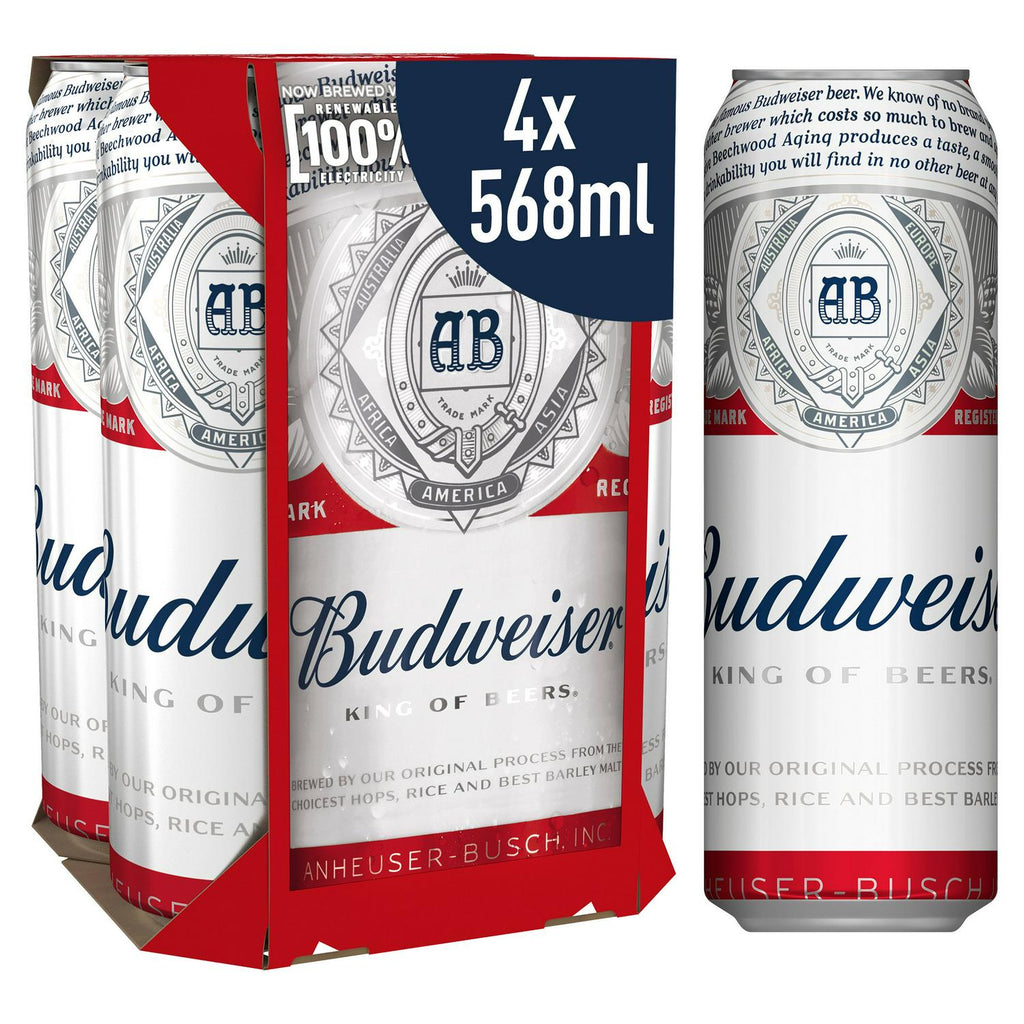 Budweiser Lager Beer Cans 4 x 568ml - Ace Market