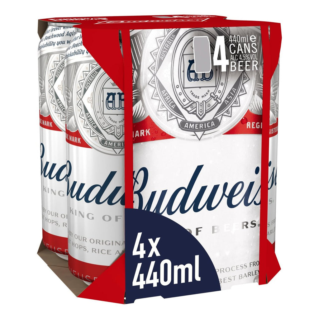 Budweiser Lager Beer Cans 4 x 440ml - Ace Market